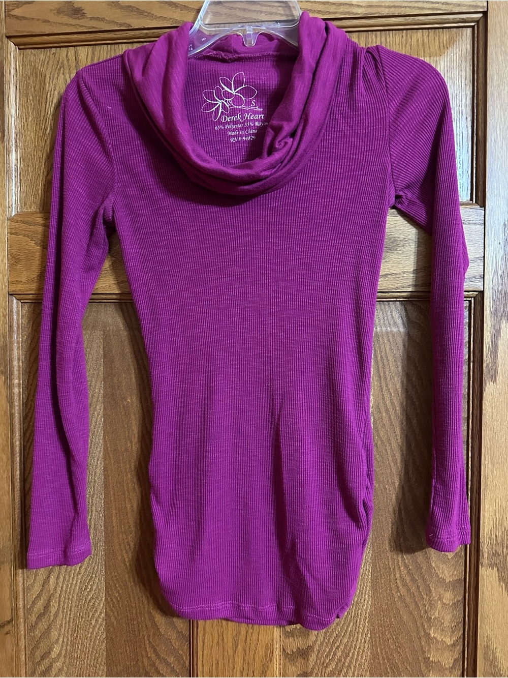 Derek Heart Magenta Ribbed Cowl-Neck Long Sleeve Top